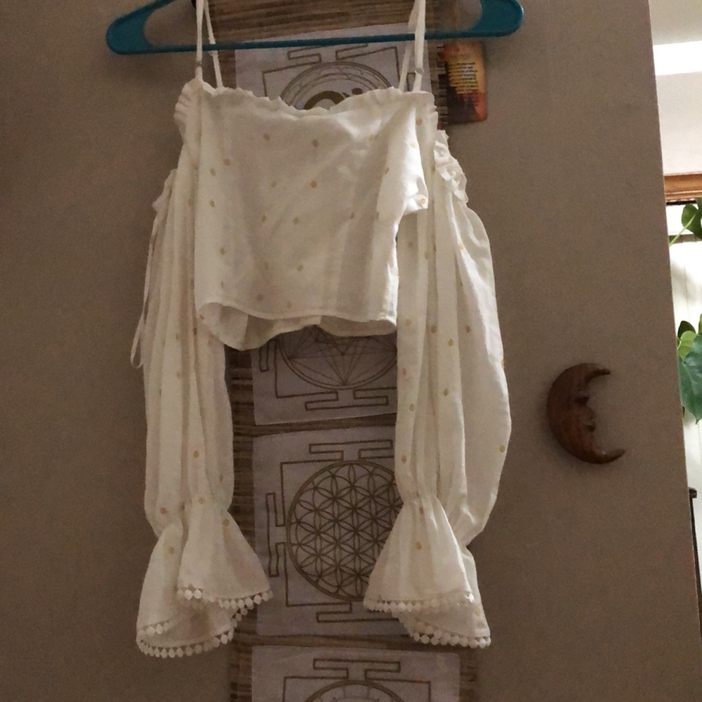 Zara white and gold crop top puffy sleeves